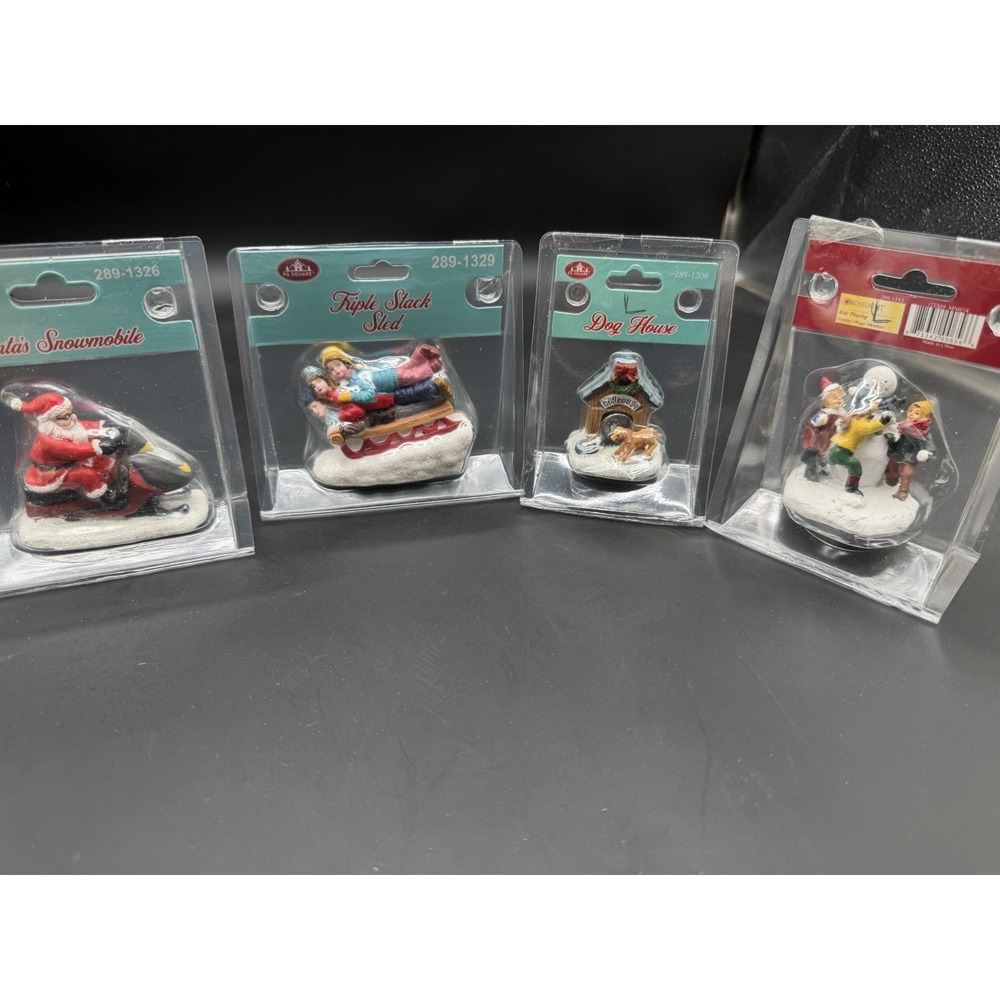 Lot 4 Christmas Figurines Village Collection FG Square Santa Snowman Dog House